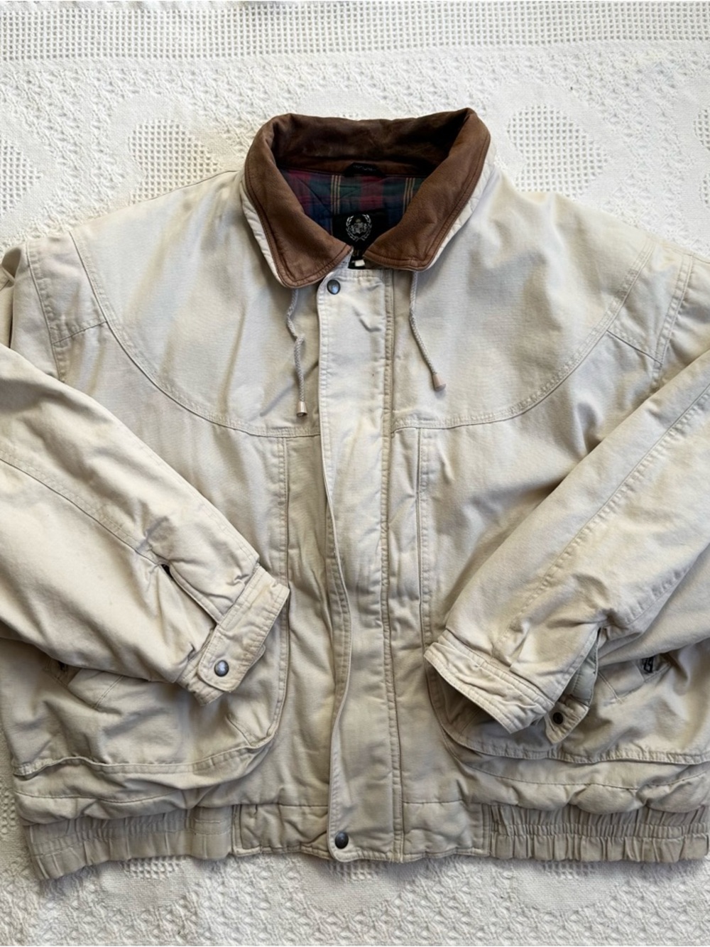 Vintage Aberdeen Workwear Jacket Mens 2XL Beige Field Barn Chore Canvas Vtg READ